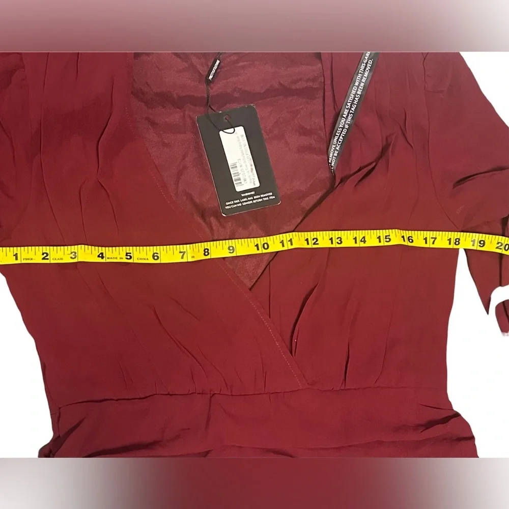 PrettyLittleThing Red Chiffon Ruched Bodycon Long Sleeve Dress  NWT Womens 10 - Picture 9 of 10